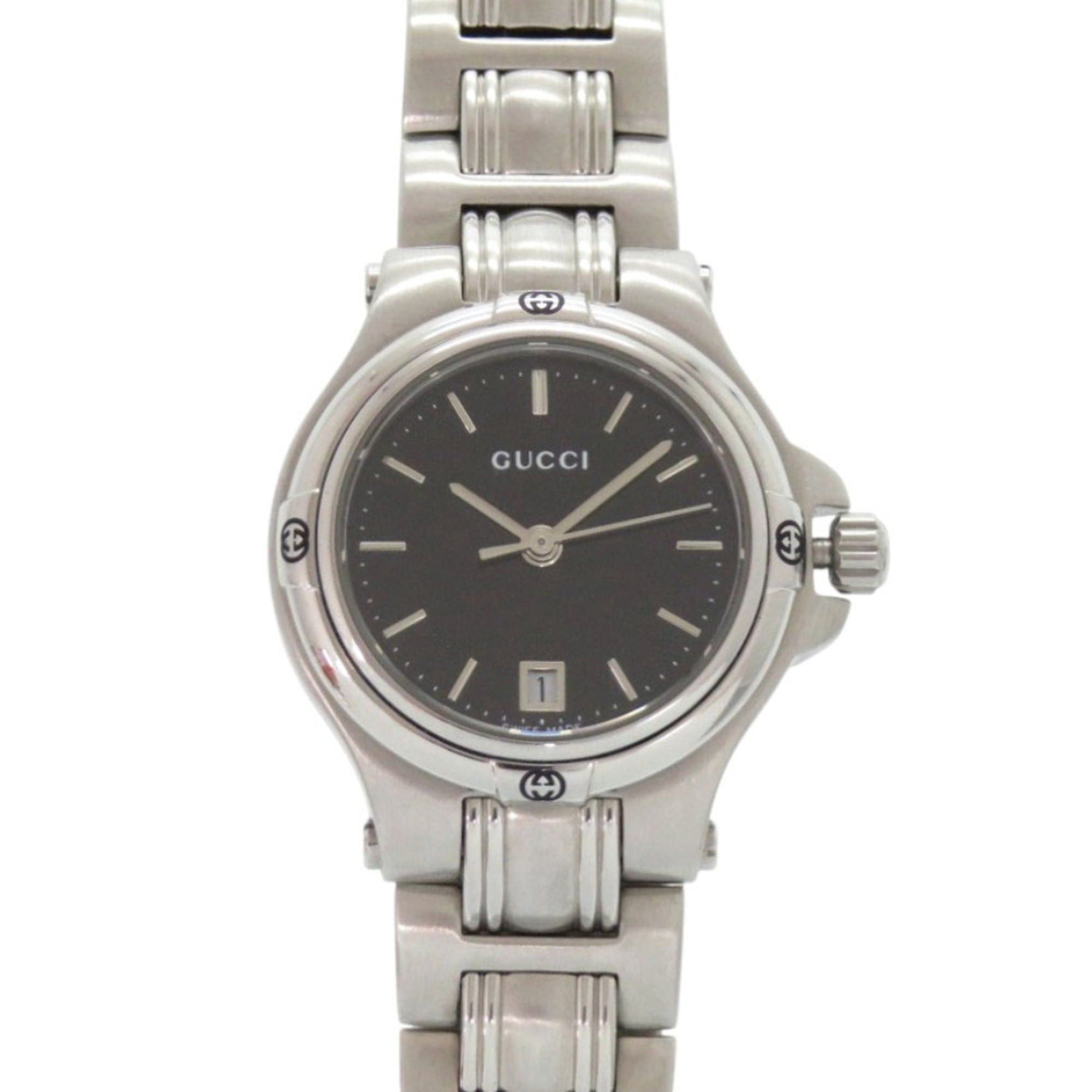Gucci Excellent condition Gucci 9040L black dial stainless steel silver quartz watch 0028GUCCI Size ONE SIZE - 1 Thumbnail