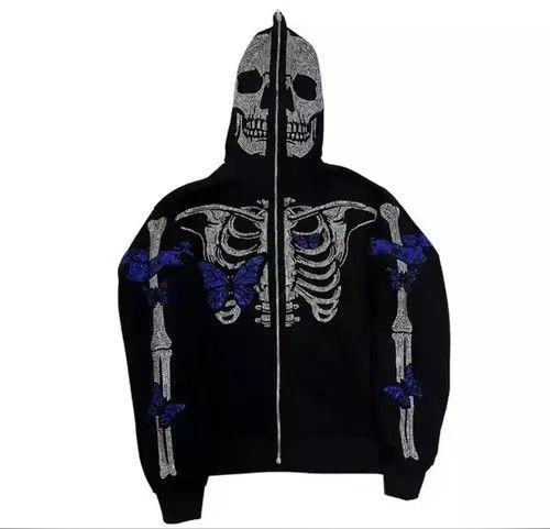 VIBE Full Zip Up Hoodie Gothic Skeleton Butterfly🔥🔥🔥 Size US L / EU 52-54 / 3 - 1 Thumbnail