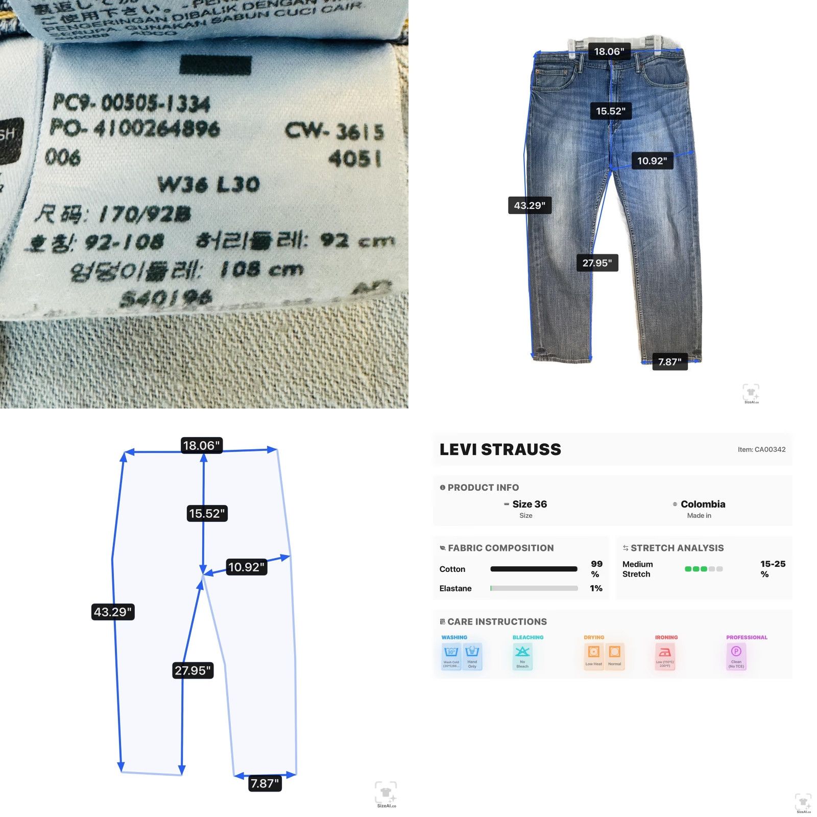Levi's Levi's 505 Jeans Mens Regular Zip Fly Straight Light Blue Wash 30in Inseam 36W 30L Denim Cotton Elastodiene Size US 36 / EU 52 - 9 Thumbnail
