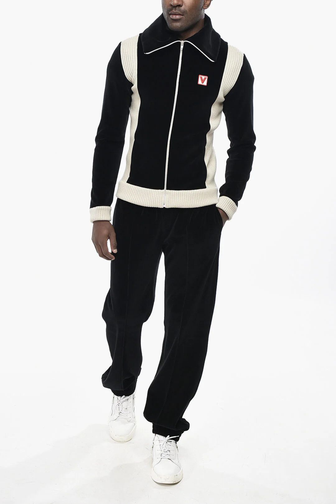 Valentino og1mm0426 Two-Tone Velour Sweatshirt in Black Size US M / EU 48-50 / 2 - 4 Thumbnail
