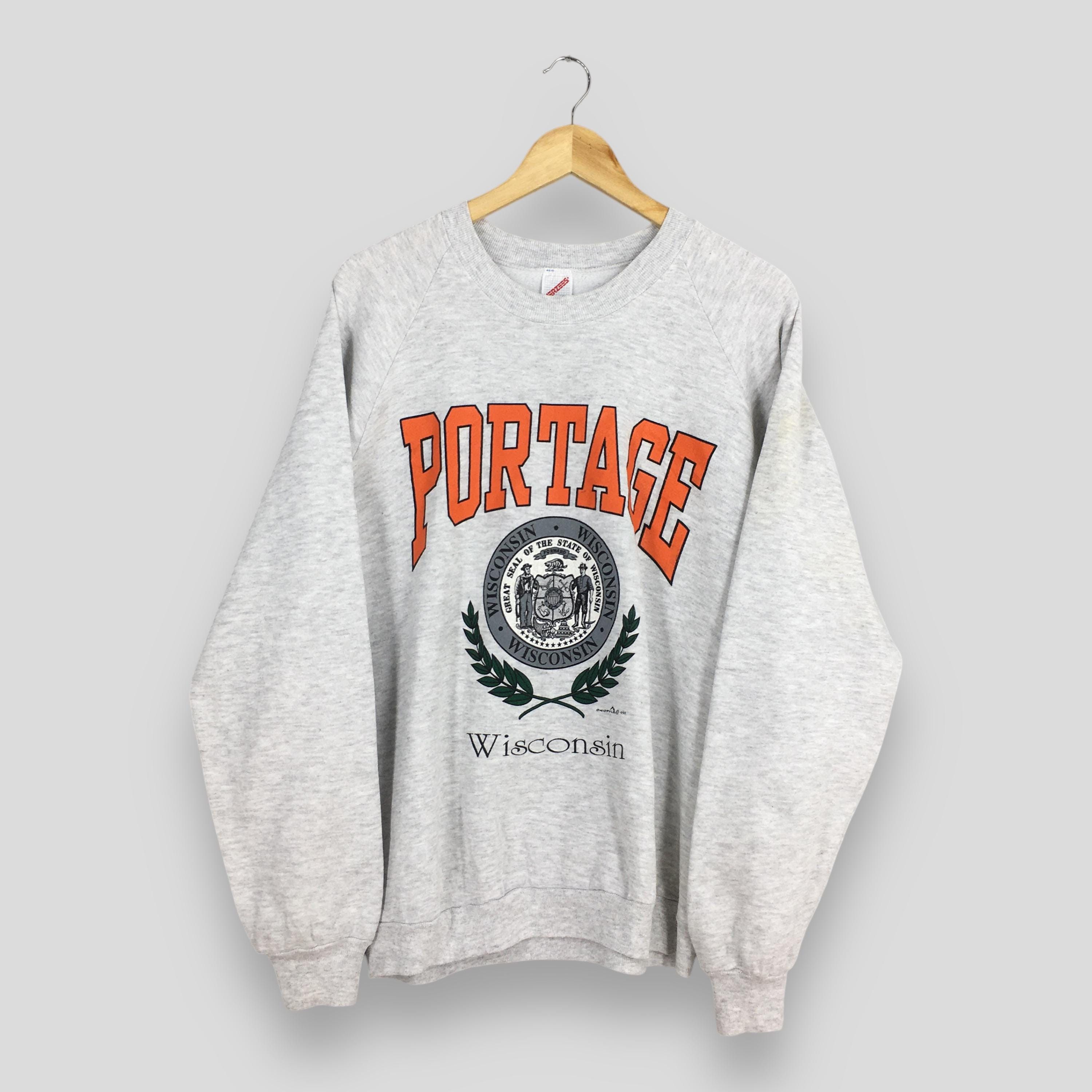 Jerzees Vintage Wisconsin State Portage Gray Sweatshirt XLarge Size US XL / EU 56 / 4 - 1 Thumbnail