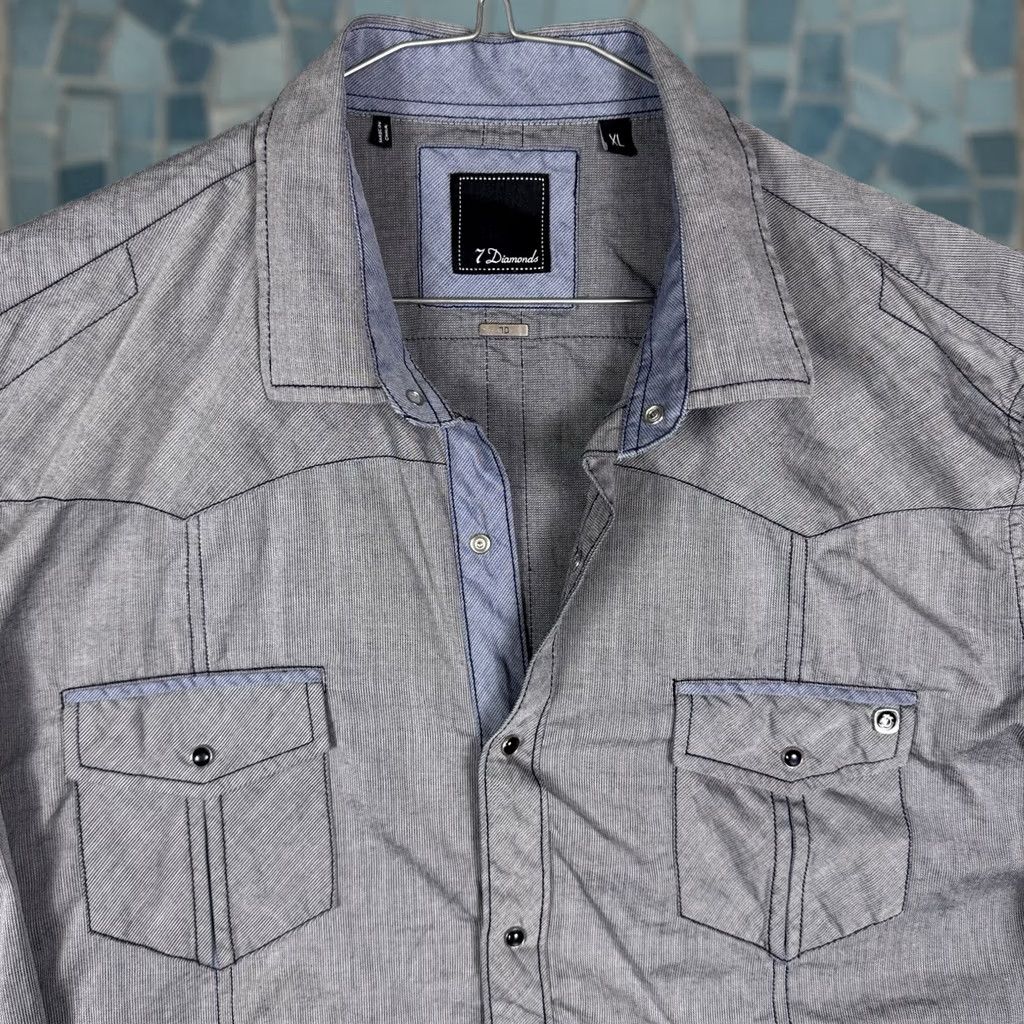 Vintage 7 Diamonds Shirt Mens XL Western Pearl Snap Flip Cuff Long Sleeve Gray Size US XL / EU 56 / 4 - 1 Thumbnail