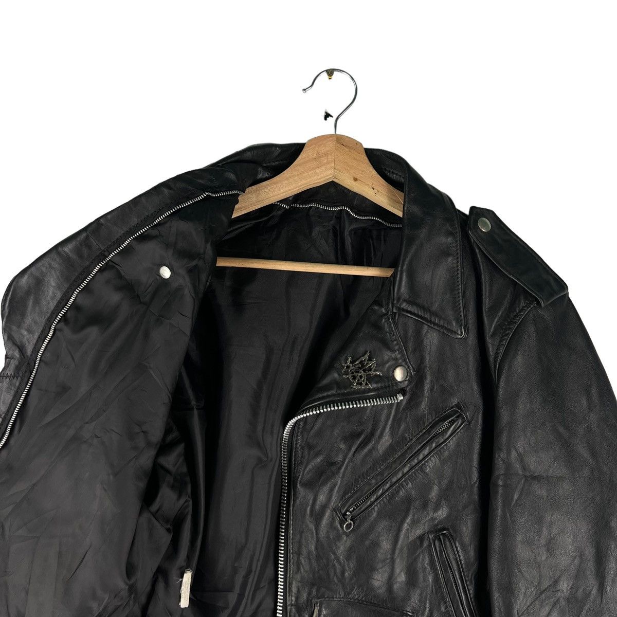 Schott 🔥VINTAGE BIKER LEATHER JACKET SCHOTT DOUBLE BREAST COLLAR Size US M / EU 48-50 / 2 - 12 Thumbnail