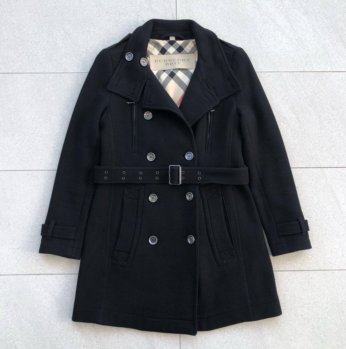 Burberry Burberry Brit Black Wool Blend Zip-Pocket Trench Coat Size M / US 6-8 / IT 42-44 - 1 Thumbnail