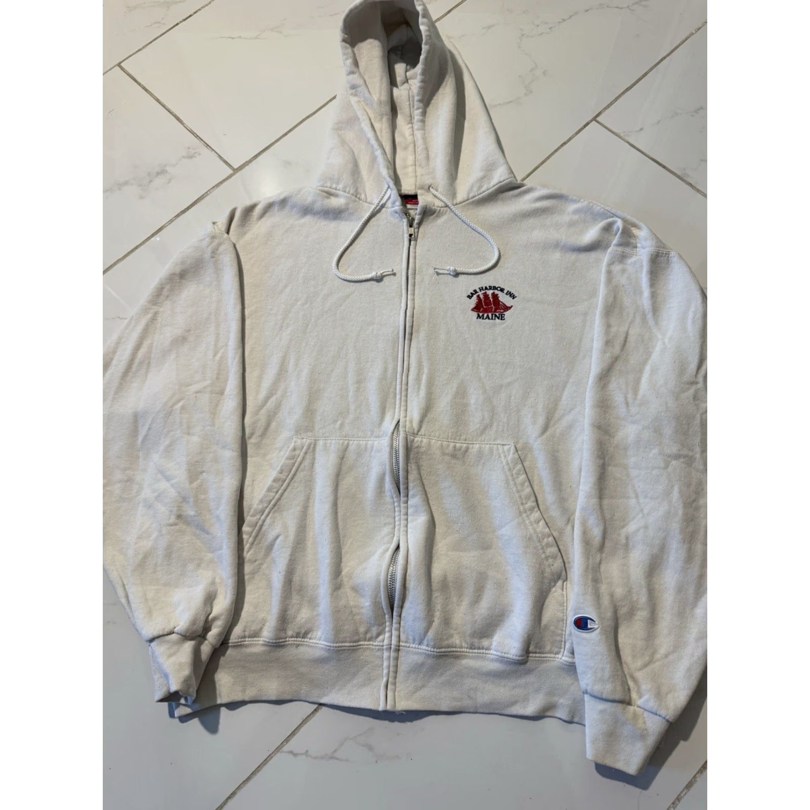 Champion VINTAGE Champion Hoodie Sweatshirt Full Zip White XL Bar Harbor Maine Men Size US XL / EU 56 / 4 - 3 Thumbnail