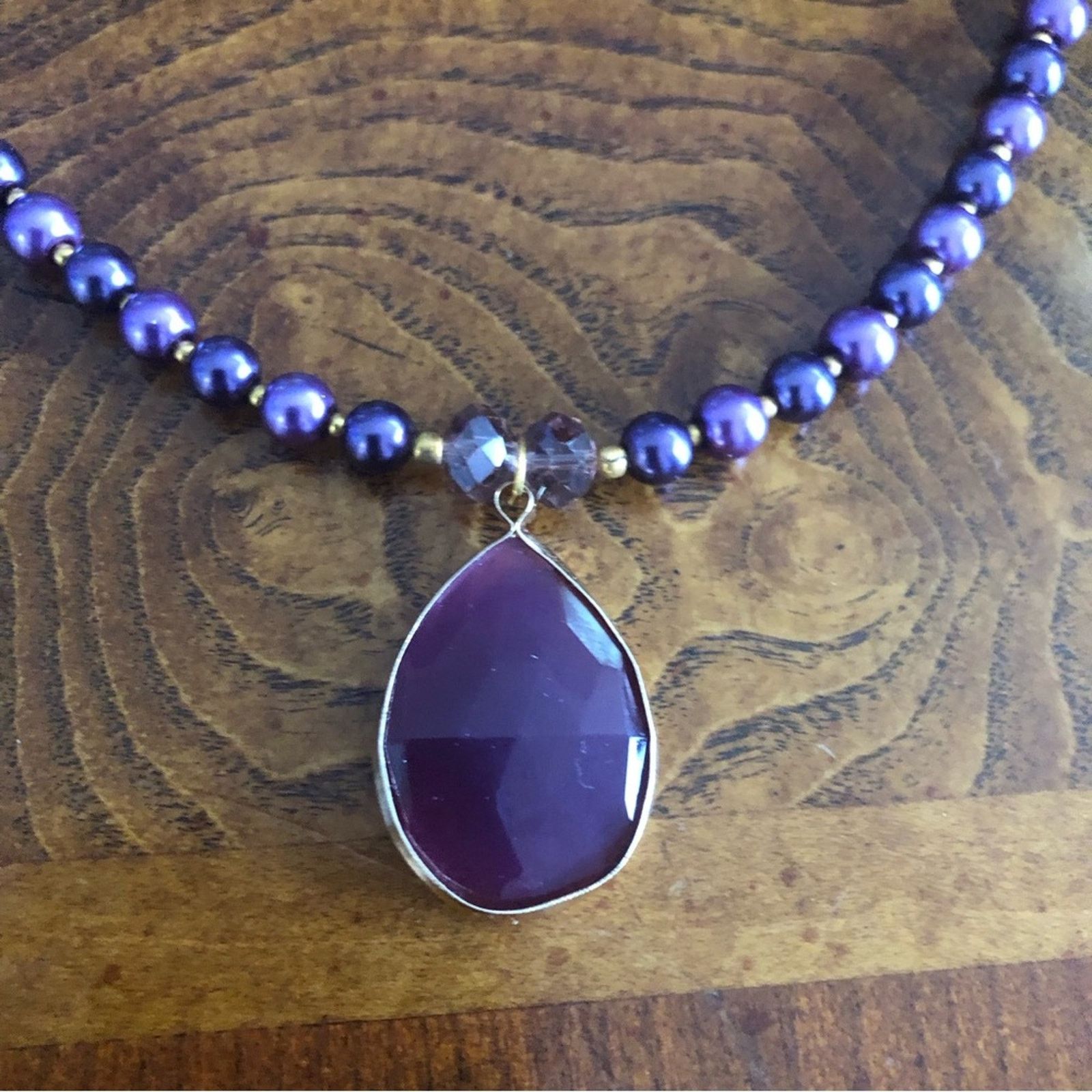 Handmade Handcrafted repurpose framed purple raindrop Pearl necklace Size ONE SIZE - 11 Thumbnail