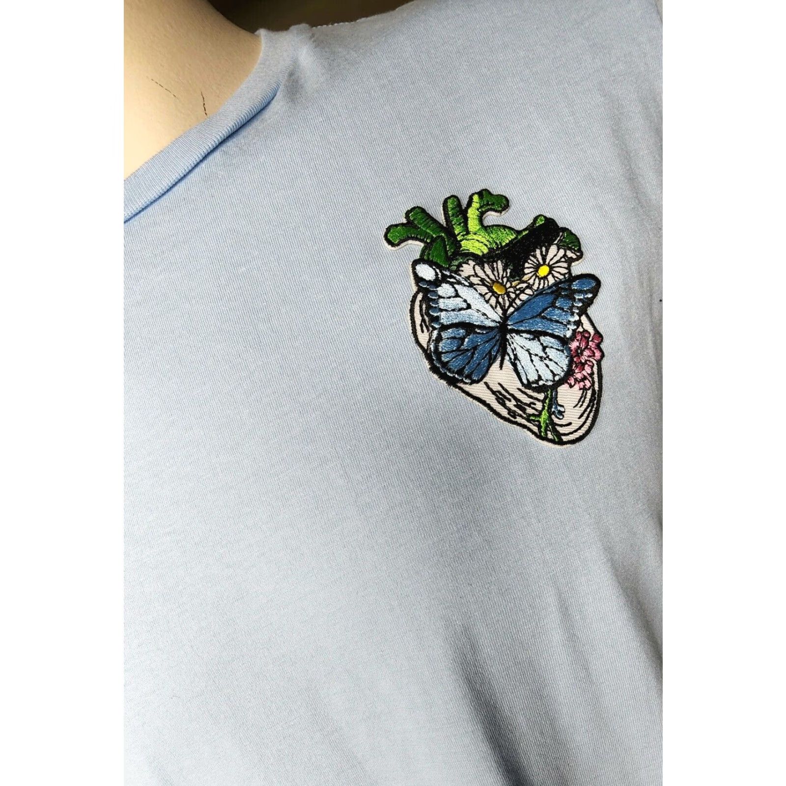 Gildan Womens XL Gildan T-Shirt Halloween Heart Patch Butterfly Anatomical Crew Neck Short Sleeve Blue Cotton Vintage No Size XL / US 12-14 / IT 48-50 - 4 Thumbnail