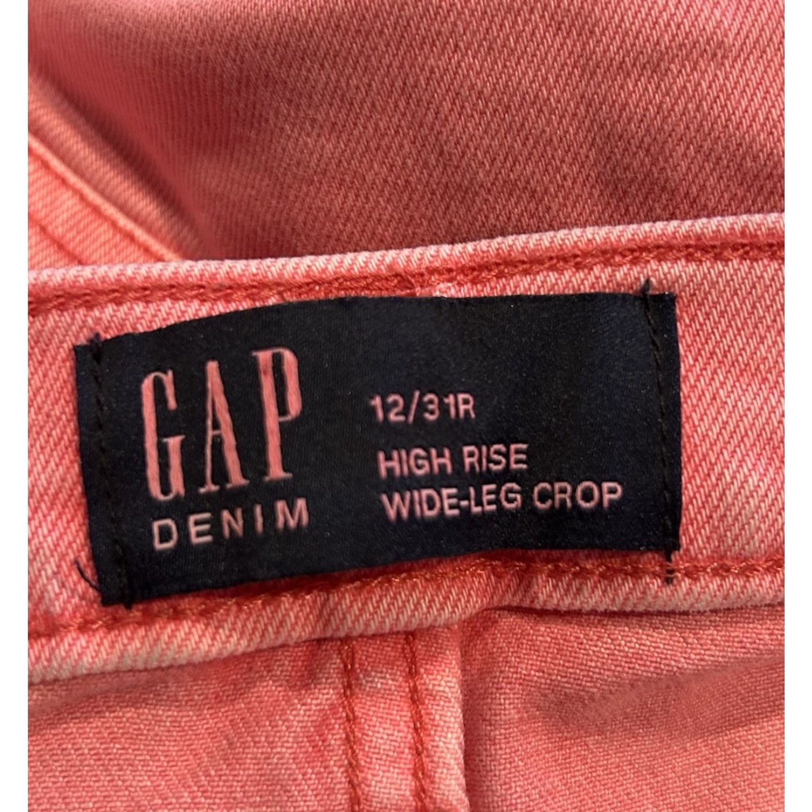 Gap GAP Womens Jeans Candy Coral High Rise Wide-Leg Crop 12 Regular 33x27 Denim Cotton Spandex Raw Hem Pink 12 Inseam 27" Size 34" / US 12 / IT 48 - 4 Thumbnail