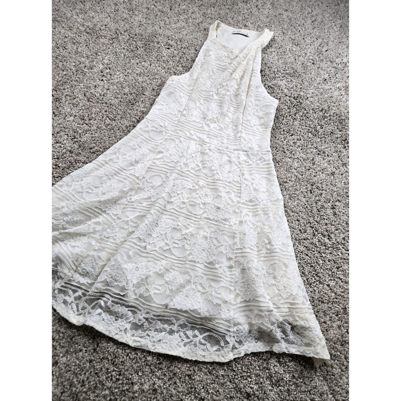 Abercrombie & Fitch Abercrombie & Fitch Dress Womens Medium White Lace Sleeveless Flare Tank Boho Size M / US 6-8 / IT 42-44 - 2 Thumbnail