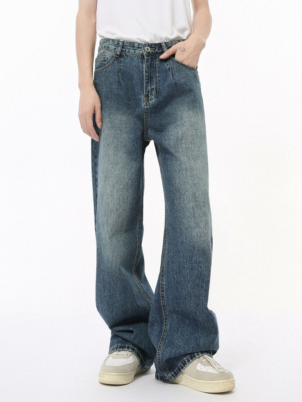 Jean American retro distressed straight leg wide-leg loose jeans Size US 32 / EU 48 - 1 Thumbnail