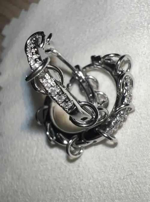 Jewelry × Sterling Silver CZ Zircon Circle Hoop Earring Size ONE SIZE - 4 Thumbnail