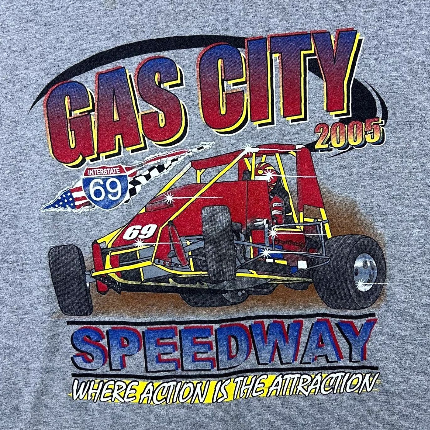 Jerzees Vintage Gas City Speedway “Where Action Is The Attraction” T-Shirt Small Men Grey Cotton Short Sleeve 2005 90s Motorsports #3274 Size US S / EU 44-46 / 1 - 3 Thumbnail