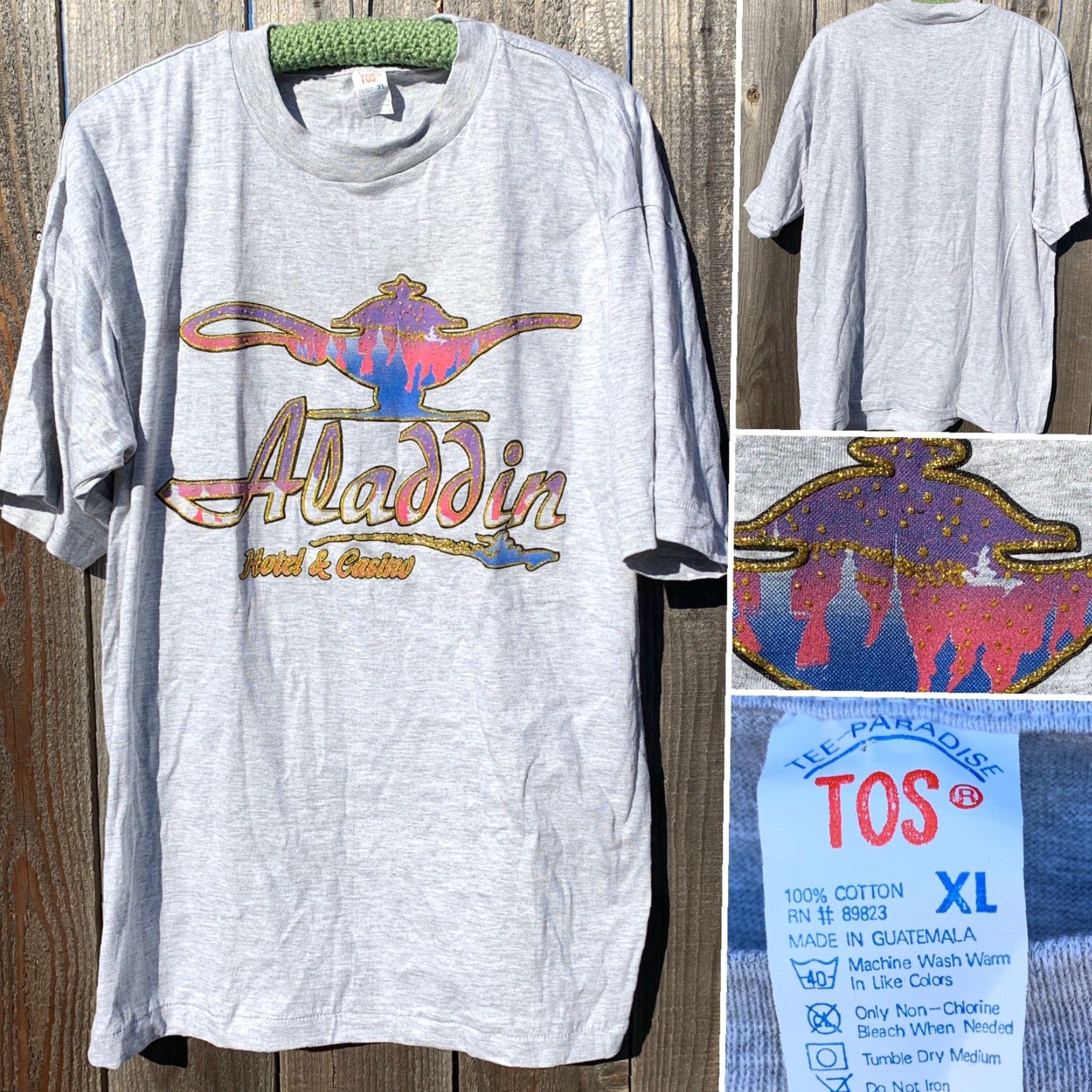 Paradise VINTAGE Tee-Paradise TOS Aladdin Hotel & Casino T-Shirt Single Stitch XL Gray Cotton Men Short Sleeve Crew Neck Graphic 90s souvenir Size US XL / EU 56 / 4 - 3 Thumbnail
