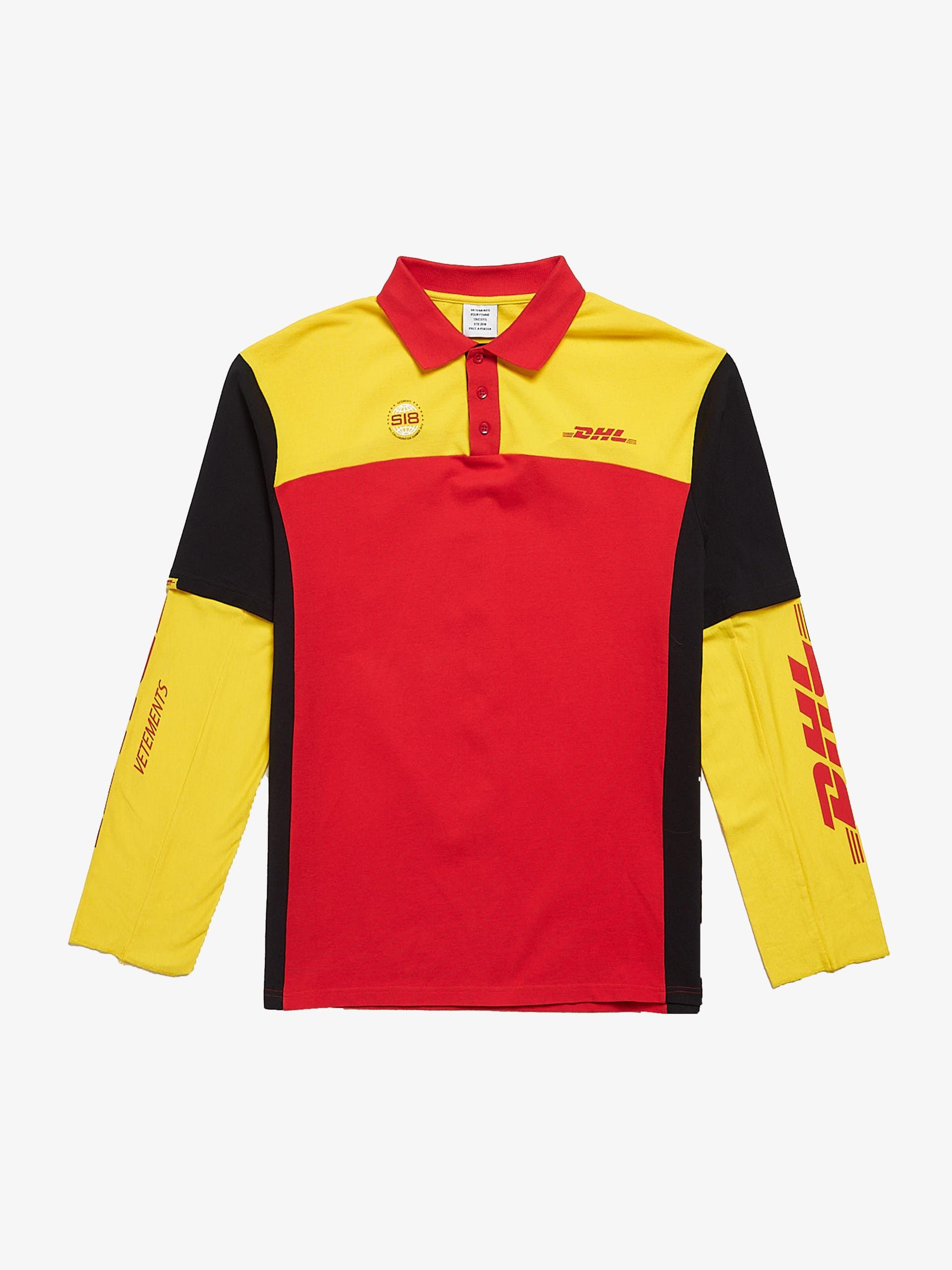 Vetements Black Red And Yellow DHL Printed Cotton Longsleeve | Grailed