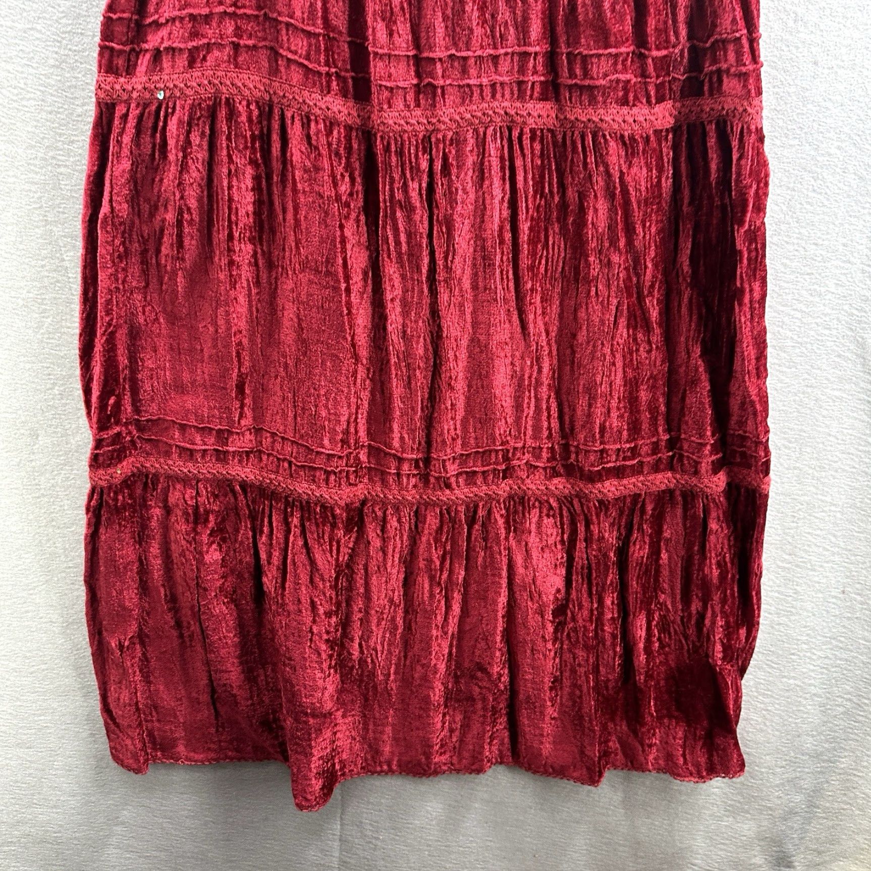 Velvet VINTAGE JFW Skirt Womens M Midi Velvet Bohemian Red Boho Dressy A-Line 90s Size 32" / US 10 / IT 46 - 5 Thumbnail