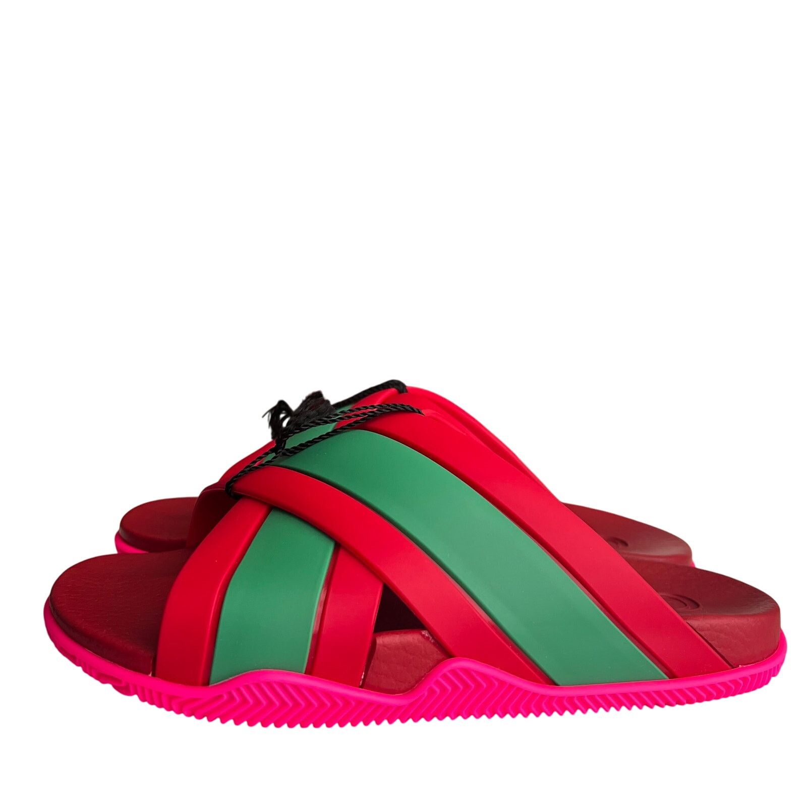 Gucci Gucci Red Green Striped Web Accent Rubber Sandals, IT37/US7 Size US 7 / IT 37 - 6 Thumbnail