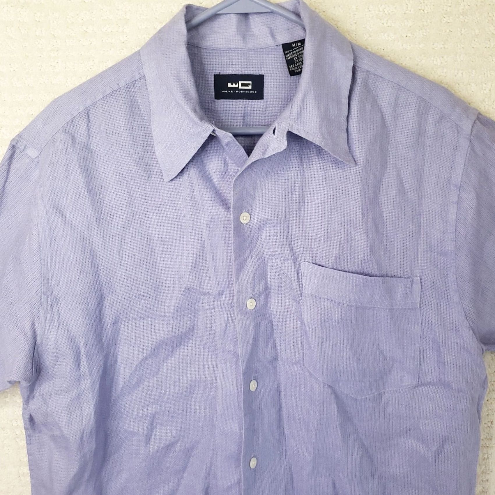 Vintage Wilke-Rodriguez Shirt Button-Front 100% Linen Purple M Mens Short Sleeve Long Sleeve? Size US M / EU 48-50 / 2 - 2 Thumbnail