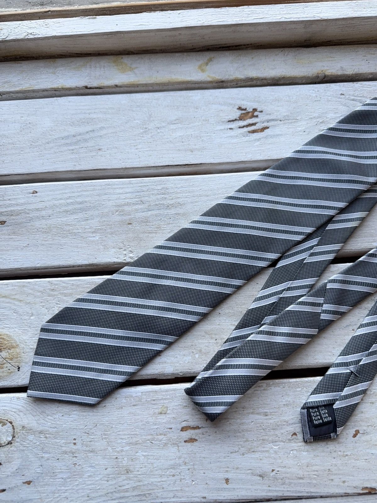 Designer × Piattelli Classic Piattelli Silk Tie Black Gray Stripe Made in Italy Size ONE SIZE - 2 Thumbnail