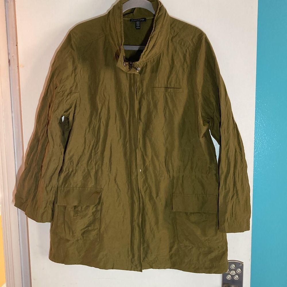 Eileen Fisher Size XL Hooded Lightweight Jacket Olive Organi