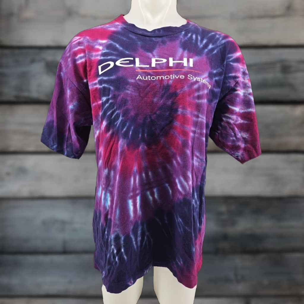 Vintage VINTAGE Delphi Automotive Systems VTG 90s Single Stitch T-Shirt Men’s XL Tie Dye Purple Shirt Mens XL Purple 90s Logo Graphic Print Size US XL / EU 56 / 4 - 1 Thumbnail