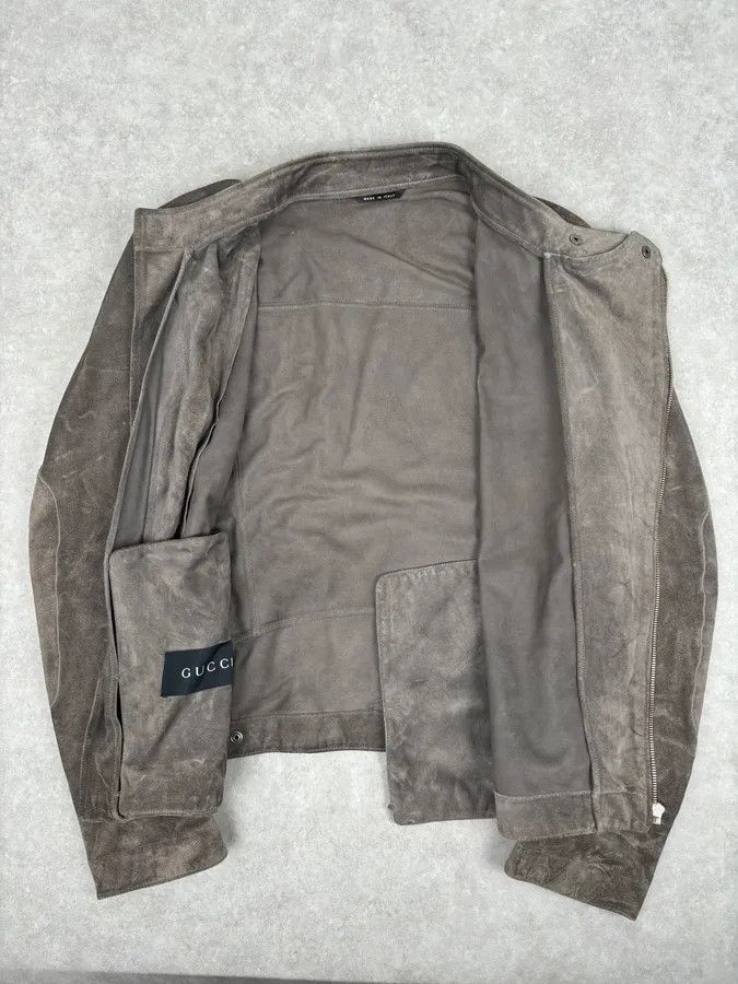 Gucci 2000s Gucci Grey Suede Asymmetrical Zip Biker Jacket by Tom Ford Size US M / EU 48-50 / 2 - 7 Thumbnail