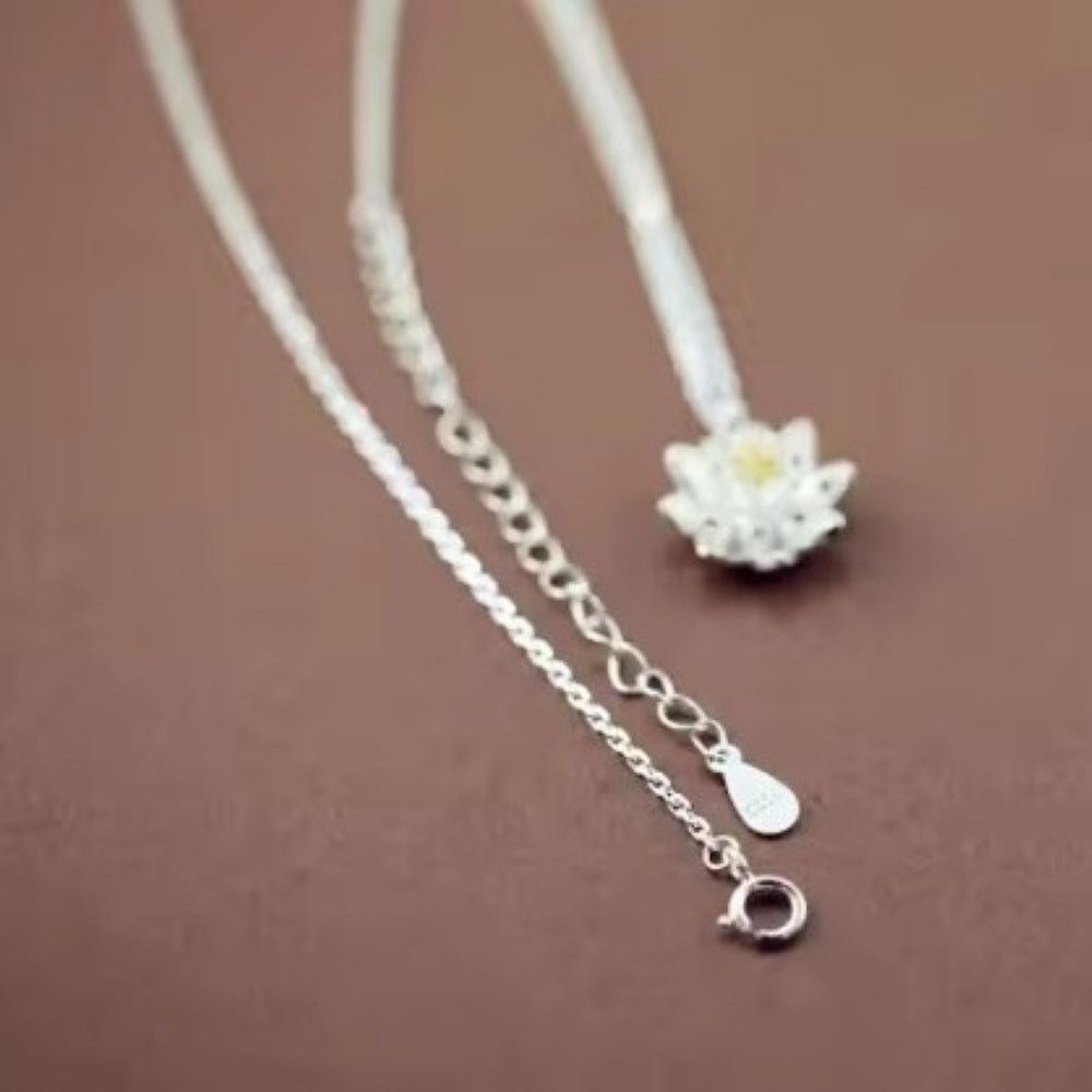 Other Sterling Silver Lotus Flower Necklace | Adjustable 17 Inch Size ONE SIZE - 5 Thumbnail