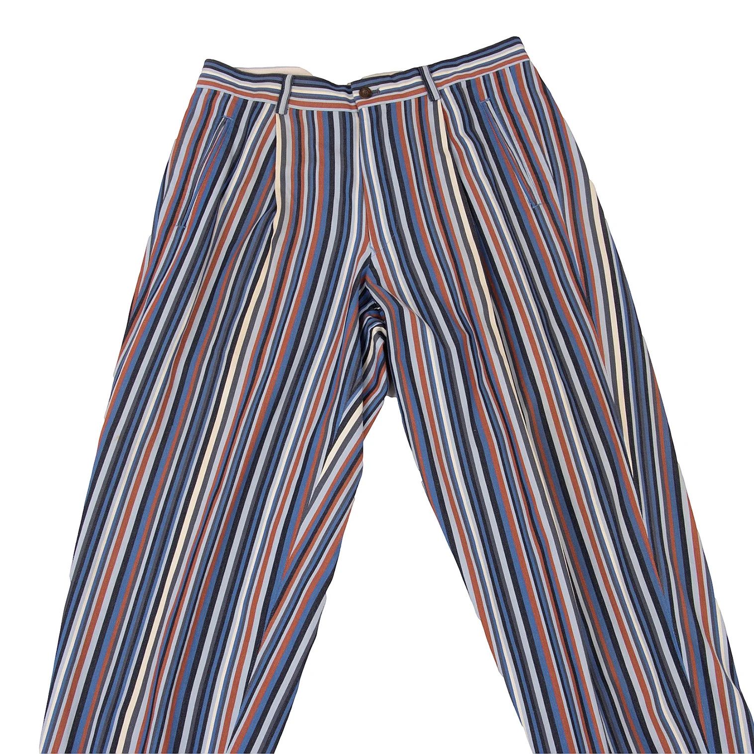 Issey Miyake Cotton Stripe Pants in Blue Multi, Size L Size US 38 / EU 54 - 2 Thumbnail