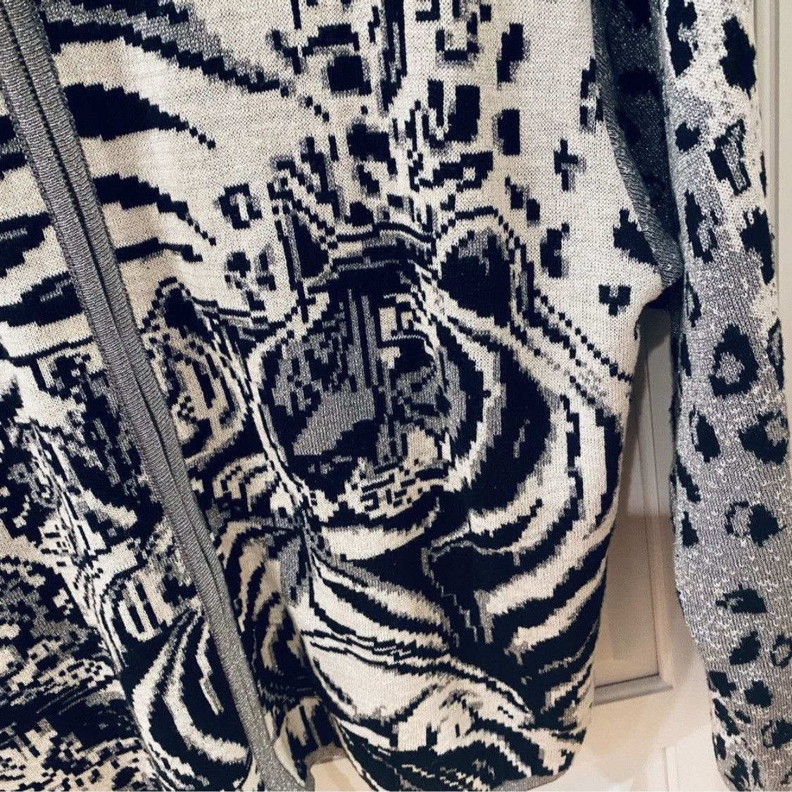 Vintage Vintage 80s Animal Print Zip Cardigan Silver Gray Black L Size L / US 10 / IT 46 - 3 Thumbnail