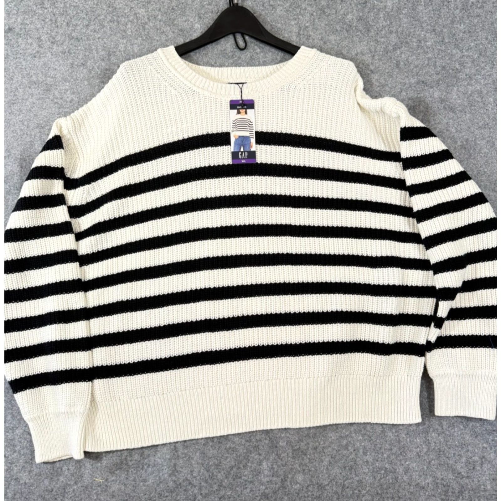 Gap Gap Sweater Womens 2XL Ivory Black Striped Crewneck Long Sleeve NWT Pullover Casual Knit Size XXL / US 16-18 / IT 52-54 - 3 Thumbnail