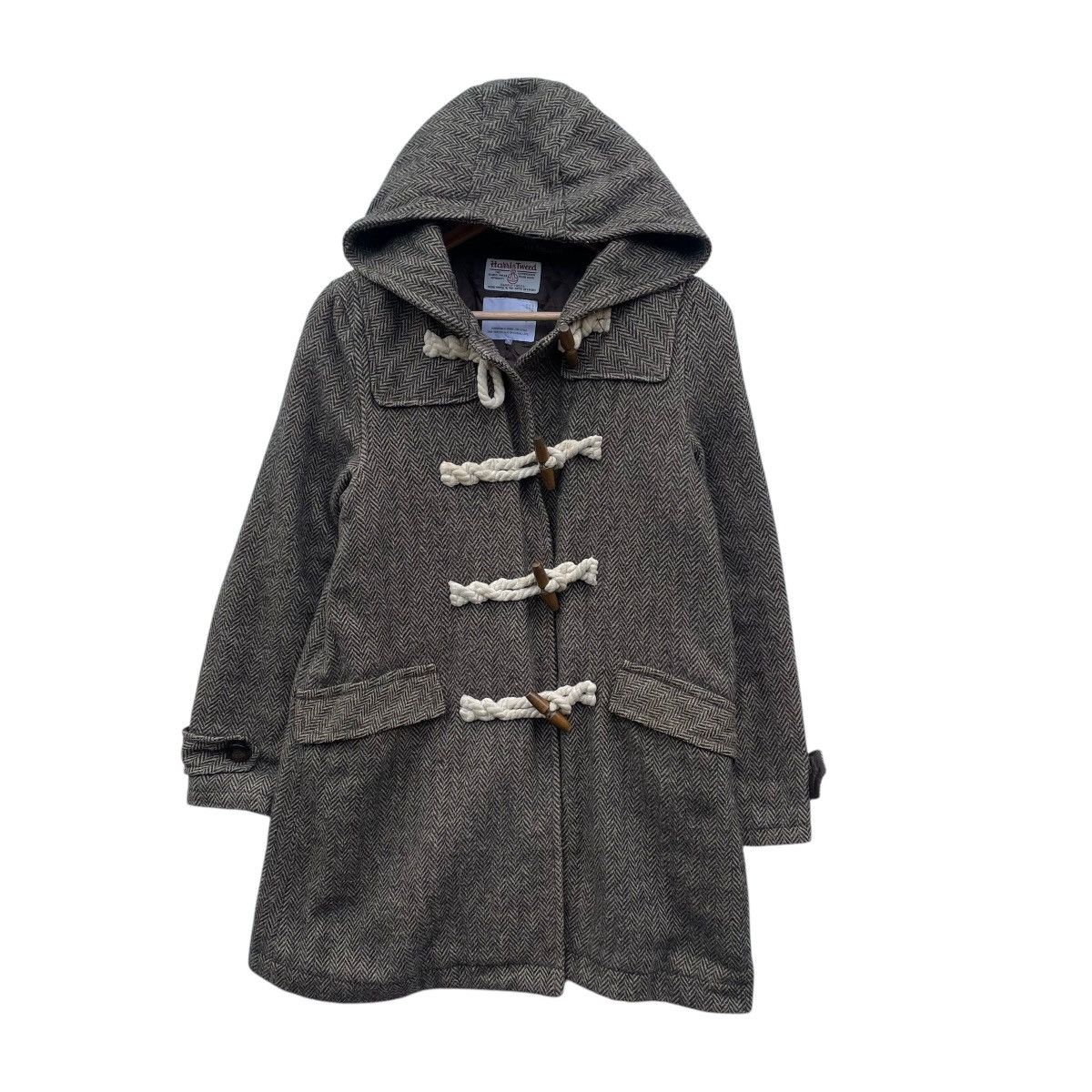 Harris Tweed 💥Vintage Harris Tweed Herringbone Long Coat Hooded Jacket Size US M / EU 48-50 / 2 - 1 Thumbnail