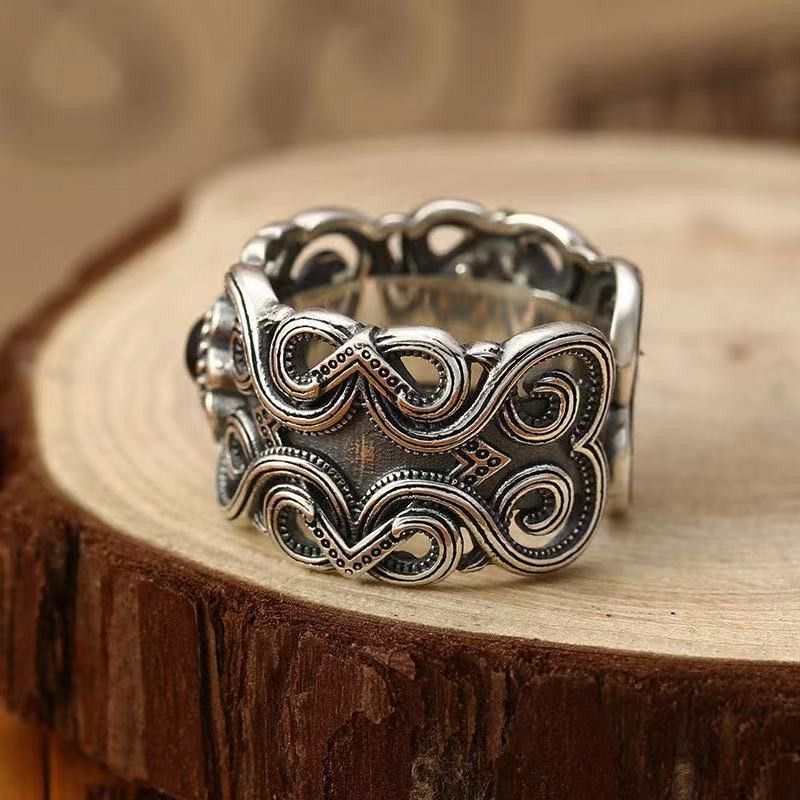 Jewelry Resizable Retro Mongolian Flower Pattern Ring Size ONE SIZE - 7 Thumbnail