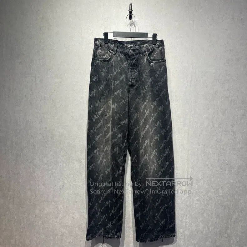 Balenciaga Balenciaga size S All-over Logo Black Denim Long Pants, Si Size US 27 - 1 Thumbnail