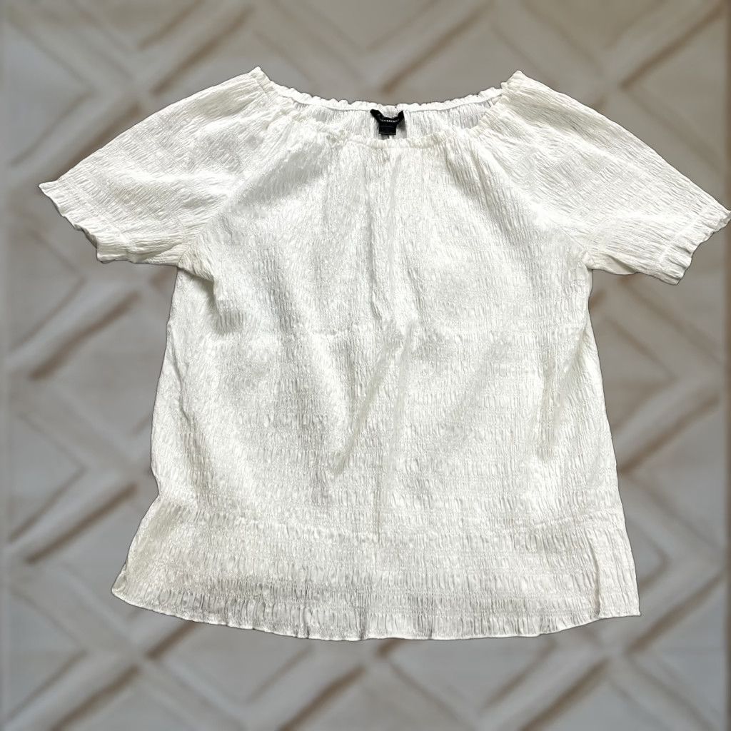 Vintage Ashley Stewart Blouse Women 2XL White Off Shoulder Short Sleeve Knit Cotton Spandex Casual Top Womens Size XXL / US 16-18 / IT 52-54 - 1 Thumbnail