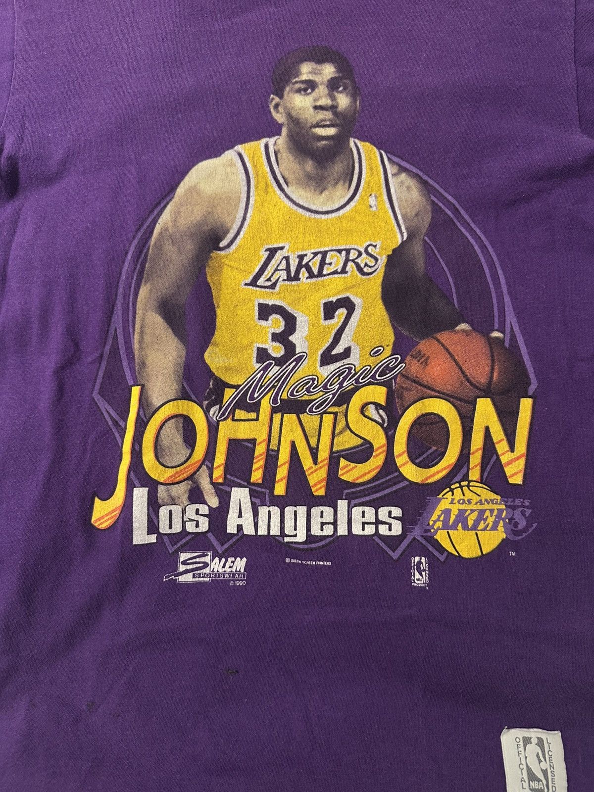 Salem Sportswear Vintage 1990’s Magic Johnson LA Lakers Single Stitch T-Shirt Size US XS / EU 42 / 0 - 3 Thumbnail