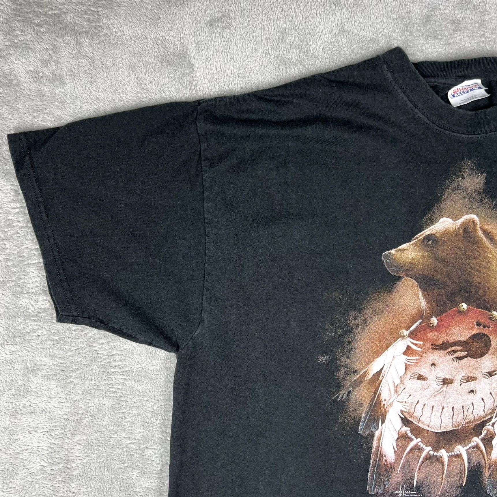 Hanes VINTAGE Hanes Beefy Tee T-Shirt Men 2XL Black Bear Spirit Polar Graphics USA Geometric Logo Classic USA Theme Mens Size US XXL / EU 58 / 5 - 2 Thumbnail