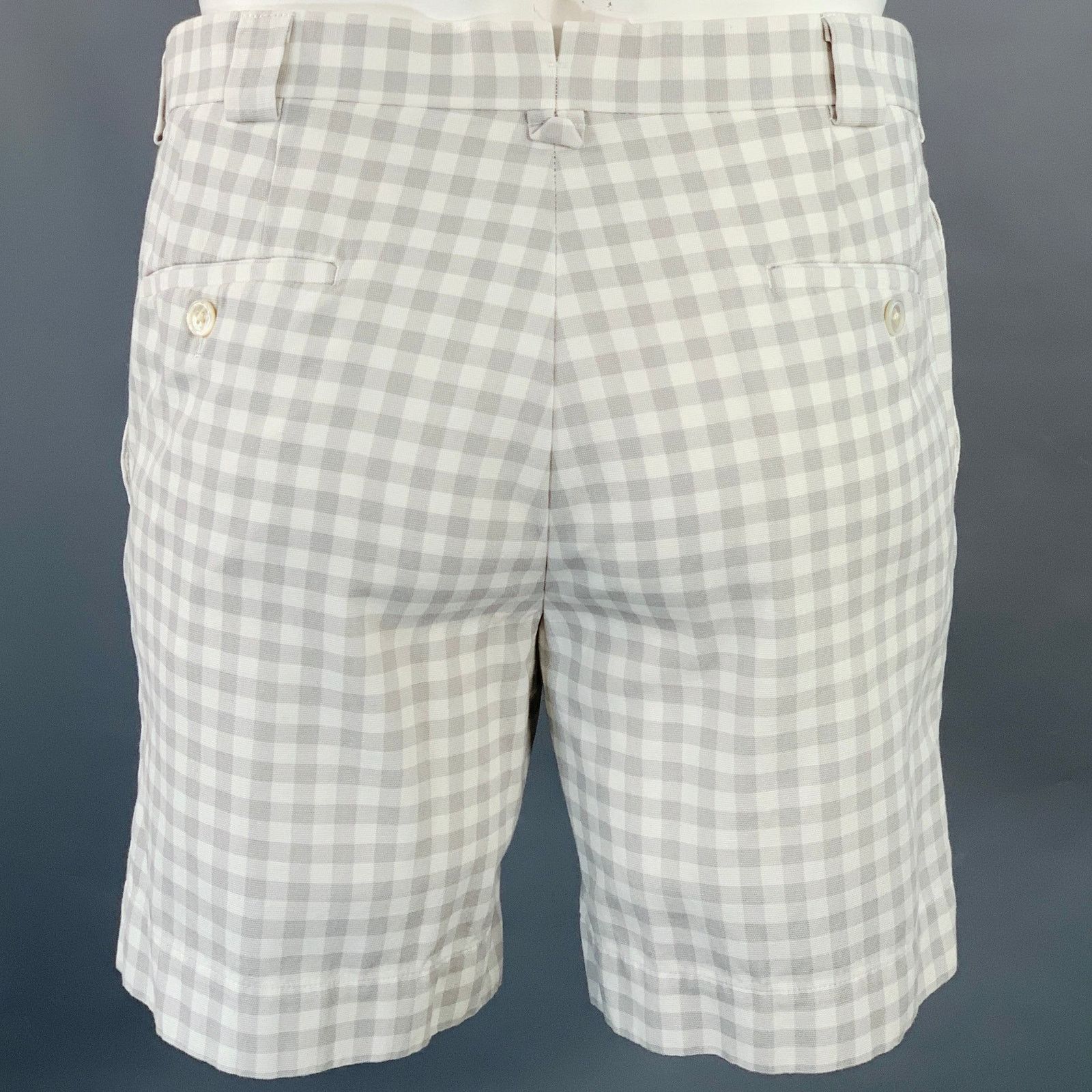 Brooks Brothers Black Fleece BLACK FLEECE Grey White Checkered Cotton Button Fly Shorts Size US 35 - 2 Thumbnail