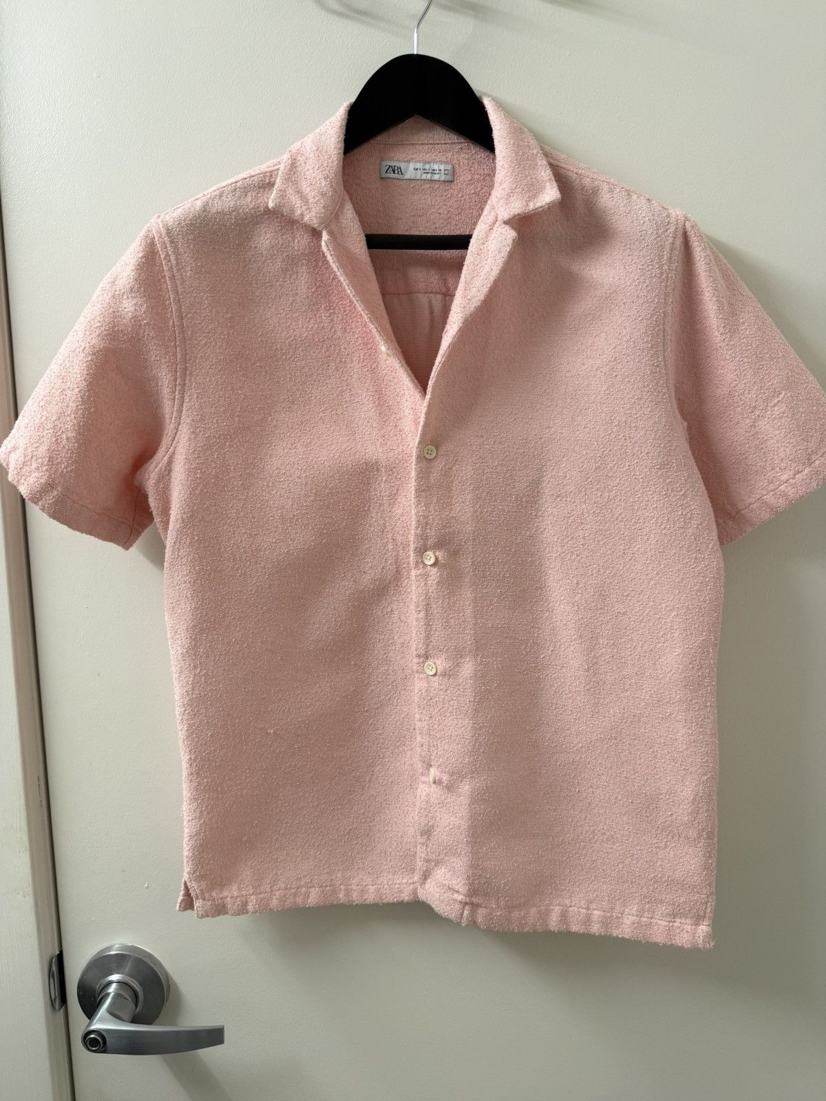Zara Zara Men’s Small Pink Textured Button Down Short Sleeve Size US S / EU 44-46 / 1 - 1 Thumbnail