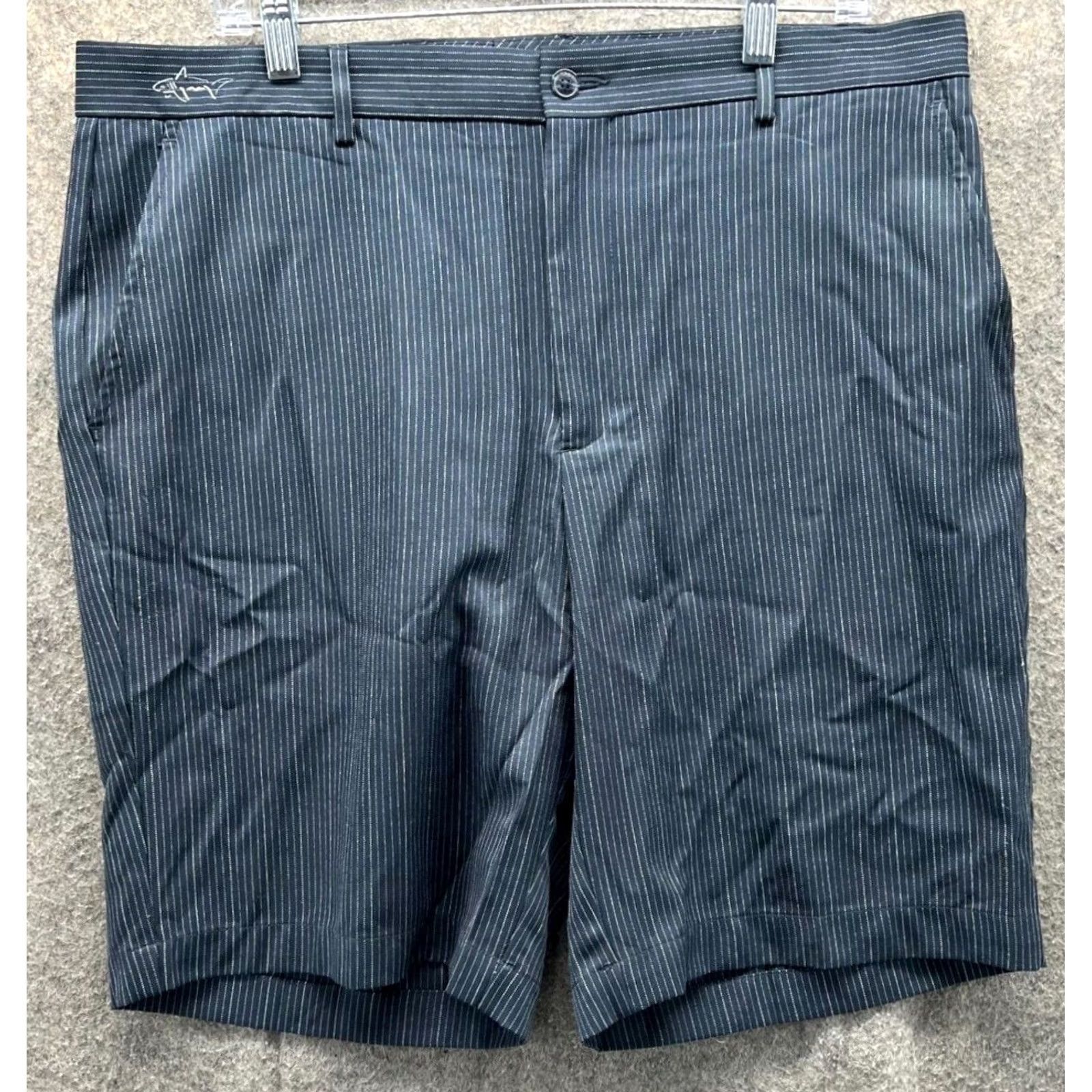 Vintage Greg Norman Shorts Mens 36 Black Chino Flat Front Stripes Cotton Golf Stretch Regular Rise Mid Inseam 9in Button Size US 36 / EU 52 - 2 Thumbnail