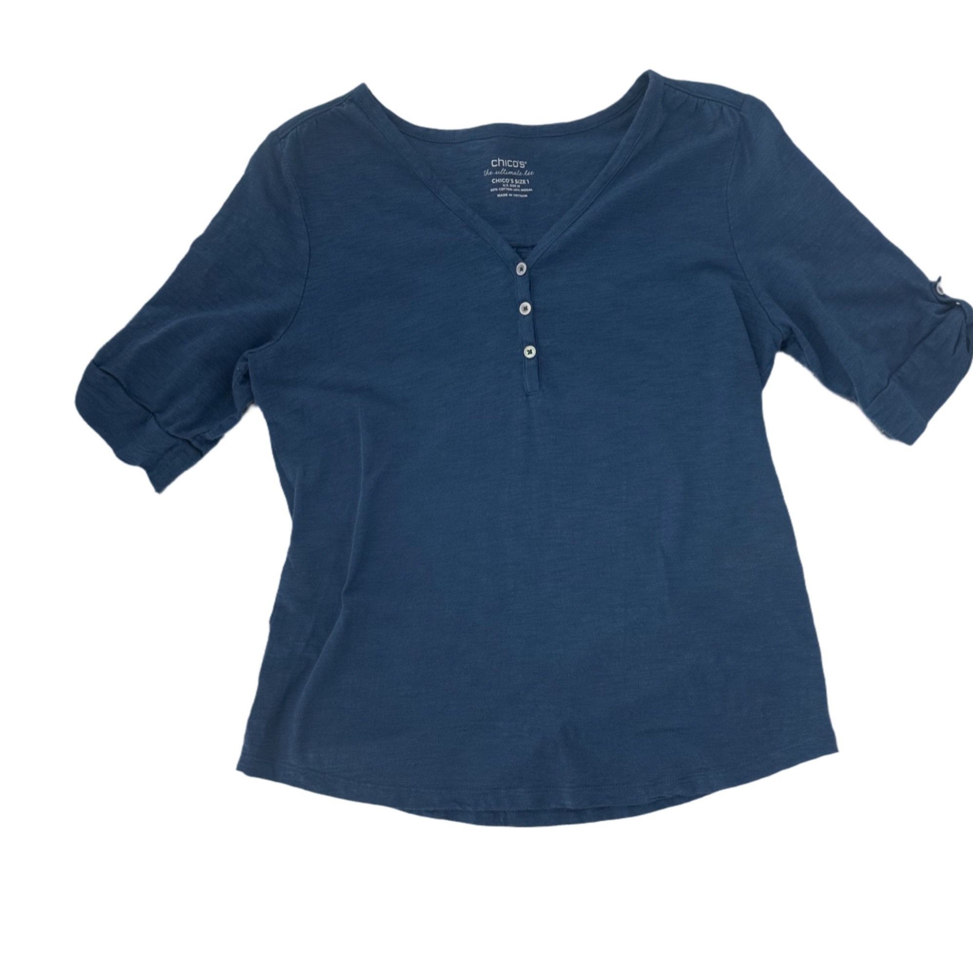 Chicos Chico's Women’s Blue 3/4 Sleeve Ultimate Tee Button Up Size Size M / US 6-8 / IT 42-44 - 3 Thumbnail