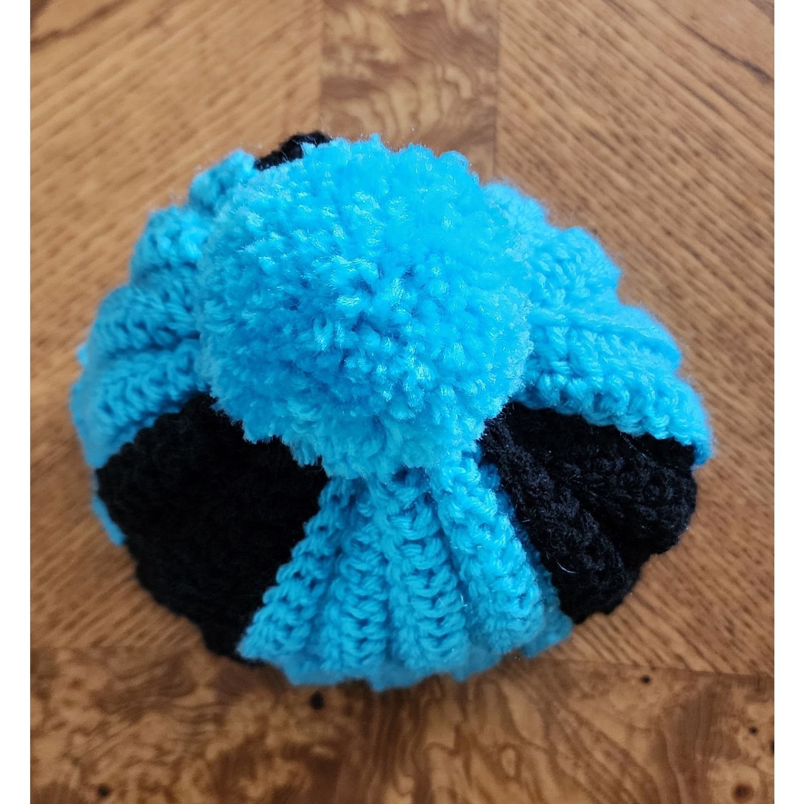 Handmade Handcrafted crocheted blue and black winter beanie. Size ONE SIZE - 4 Thumbnail