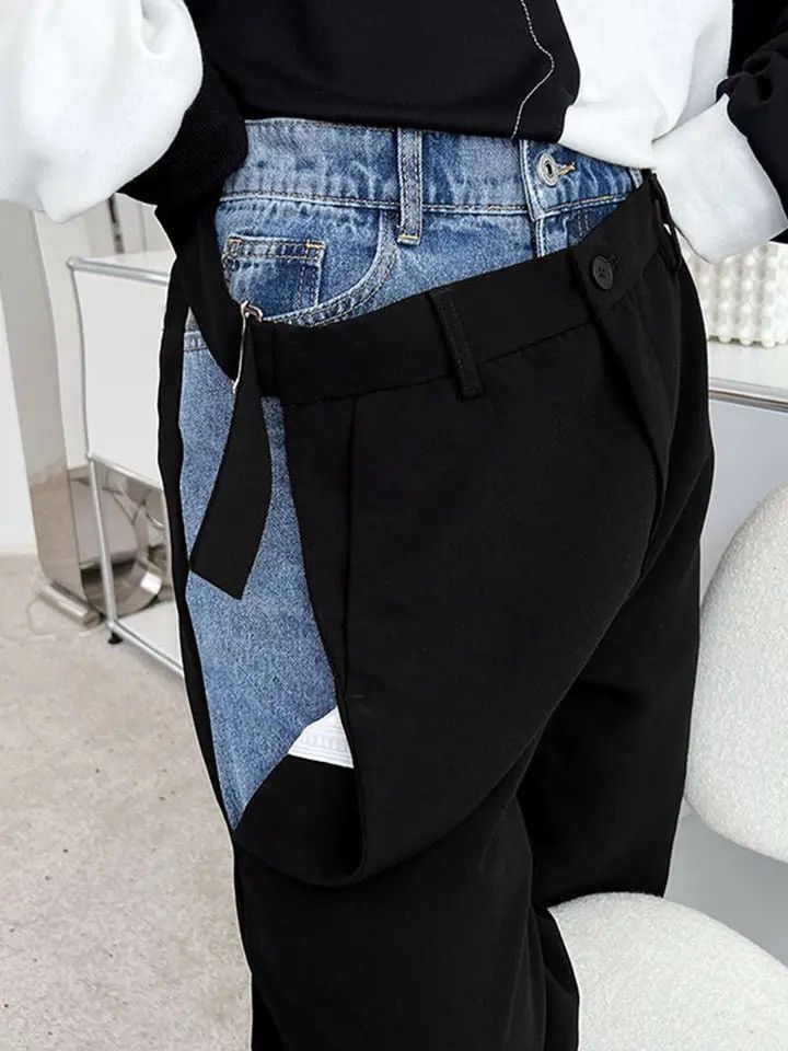 Japanese Brand × Vintage Men Pants Denim Stitching Elastic Waist Design Casual 2023 Size US 31 - 2 Thumbnail