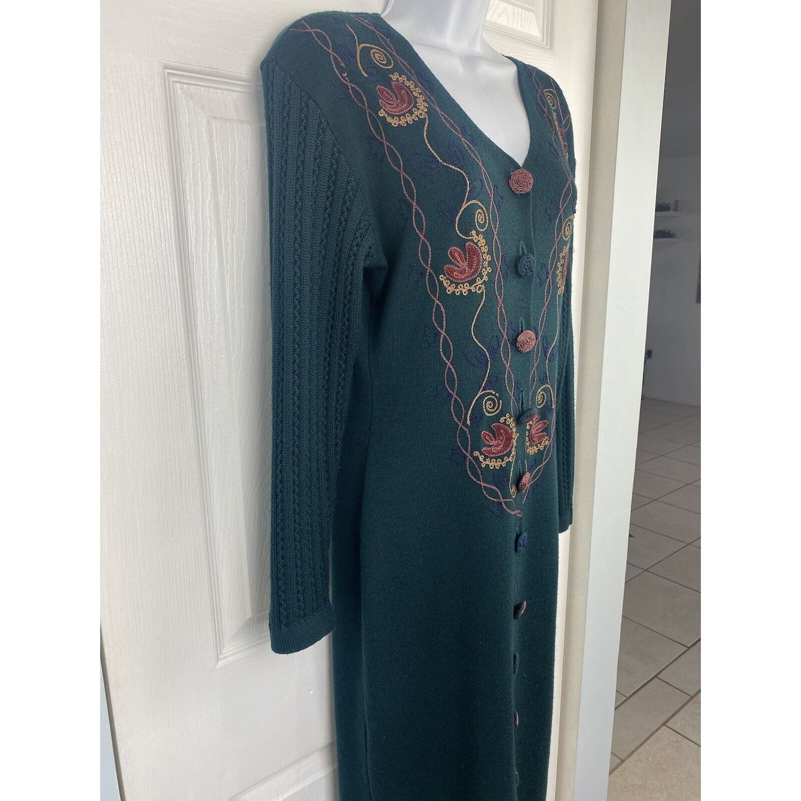 Other VTG Carole Little Floral Embroidered Wool Sweater Long Dress Size S / US 4 / IT 40 - 4 Thumbnail