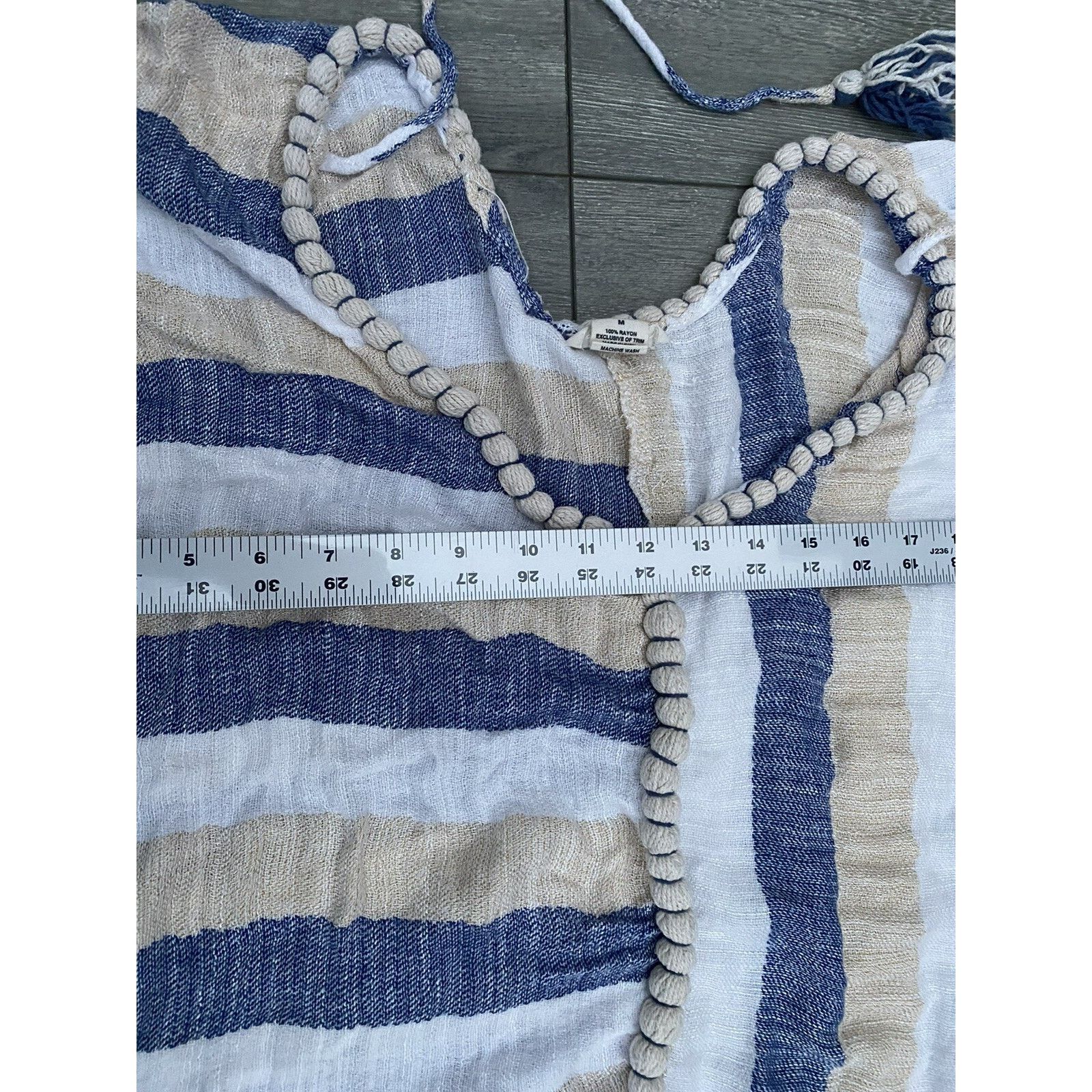 Gypsy Gypsie Blu Boho Striped Poncho Rope Tasel Top Size M A000207 Size ONE SIZE - 7 Thumbnail