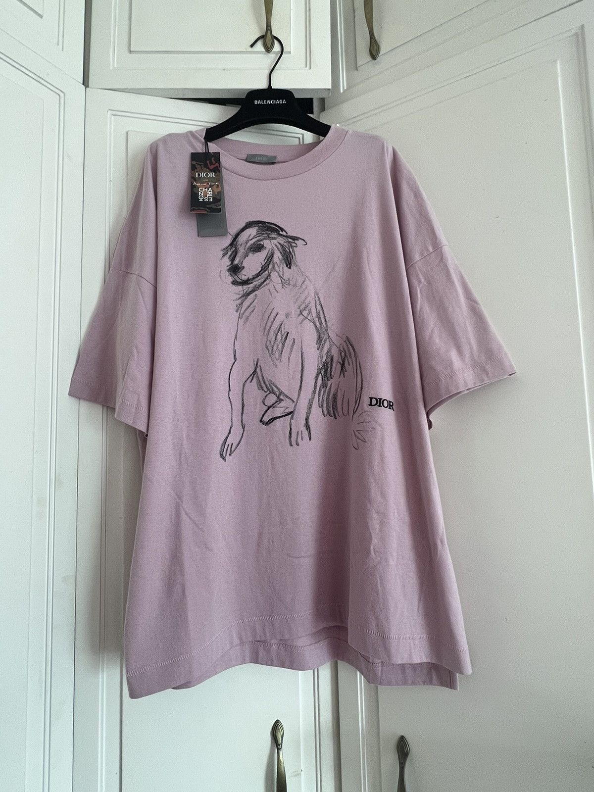 image of Collab Charleston Duncan Grant Dog Print Tee in Pink, Men's (Size Medium)