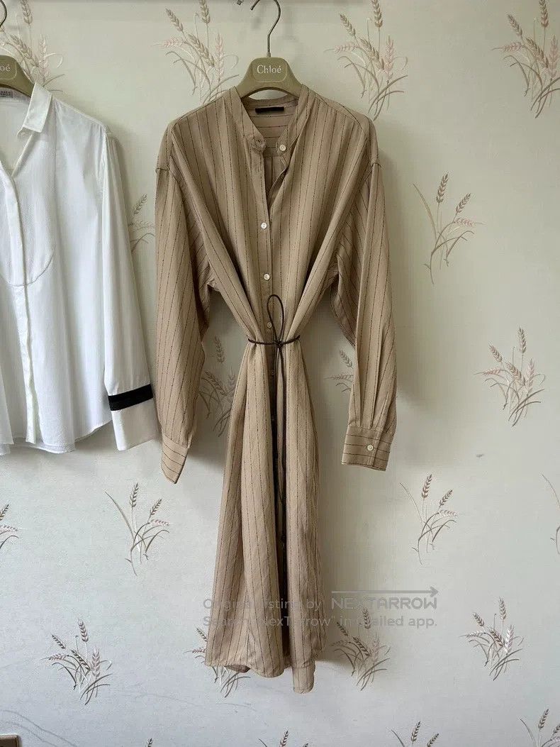 The Row The Row Minimalist Beige Striped Shirt Dress Size M / US 6-8 / IT 42-44 - 2 Thumbnail