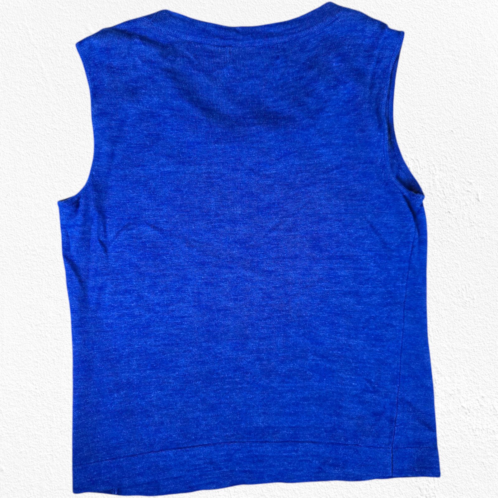 Jones New York Y2K Beaded Neck Blue Linen Blend Sleeveless Top PM Size M / US 6-8 / IT 42-44 - 6 Thumbnail