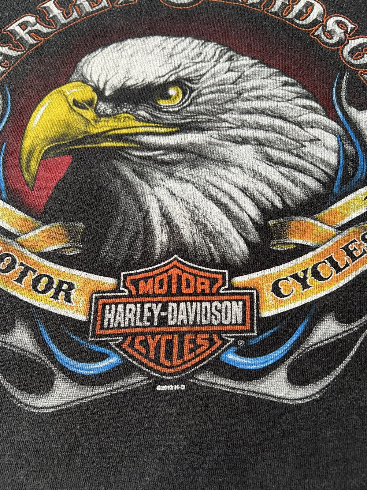 Harley Davidson Vintage 2013 Harley Davidson Eagle Fire Flame Black T-shirt Size US L / EU 52-54 / 3 - 4 Thumbnail