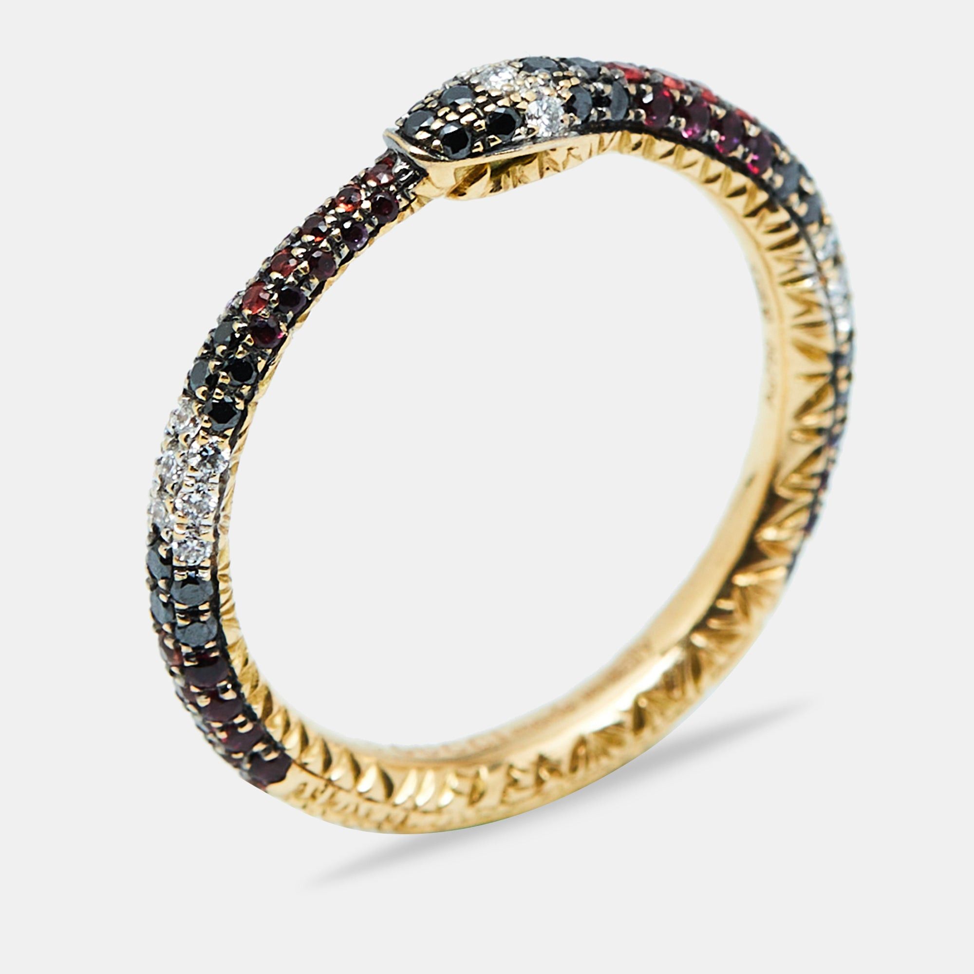 image of Gucci Ouroboros Multi Gemstone 18K Yellow Gold Ring Size 52, Women's