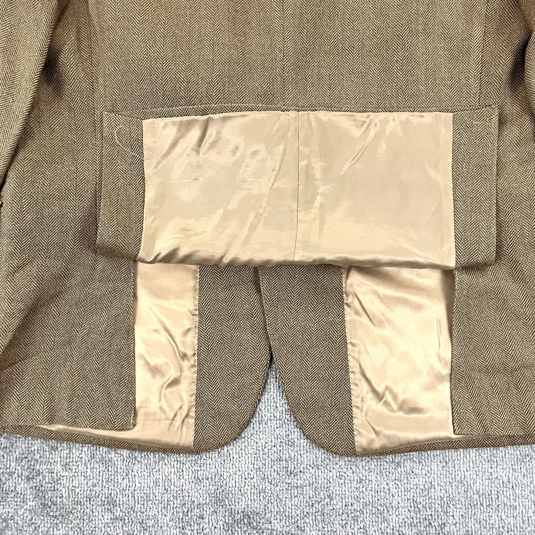 Ralph Lauren LAUREN RALPH LAUREN Blazer Mens 48 Slim Brown Herringbone Silk Wool Double-Vented Size 48R - 6 Thumbnail