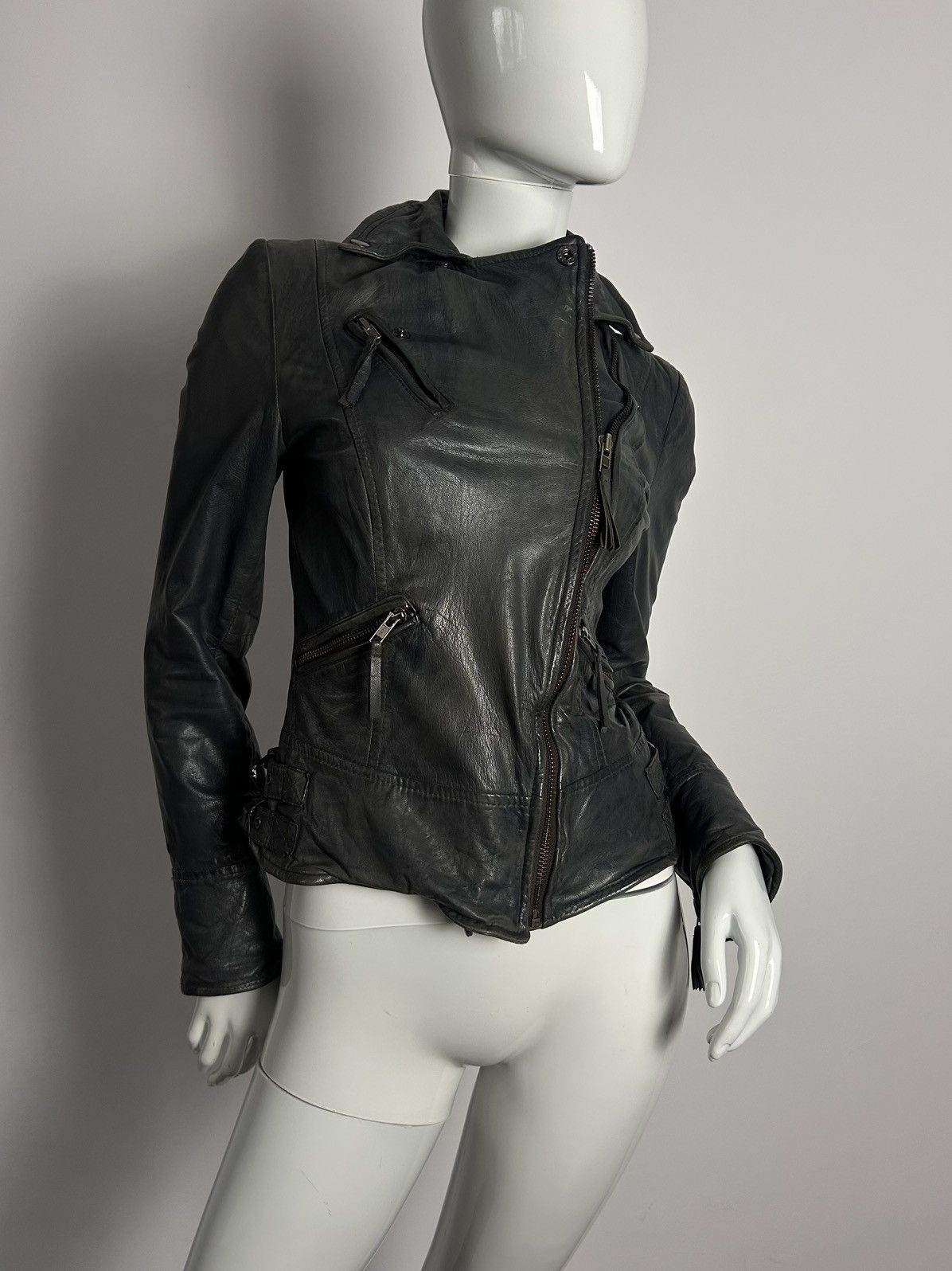 Other Vintage distressed biker asymmetric leather jacket Size S / US 4 / IT 40 - 1 Thumbnail